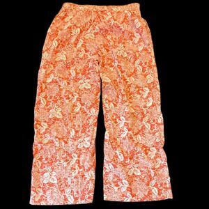 Naturals d&co Orange Bright Floral Flowy Linen Blend Summer Beachy Wide Leg Pant